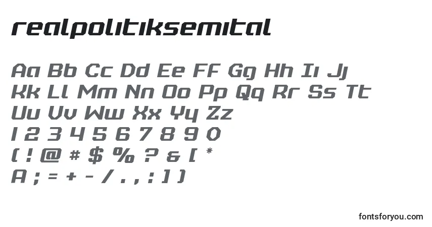 A fonte Realpolitiksemital – alfabeto, números, caracteres especiais