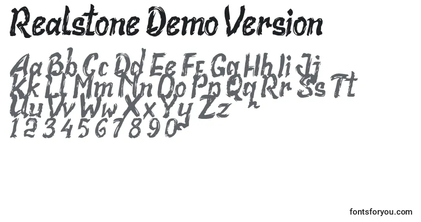 A fonte Realstone Demo Version – alfabeto, números, caracteres especiais