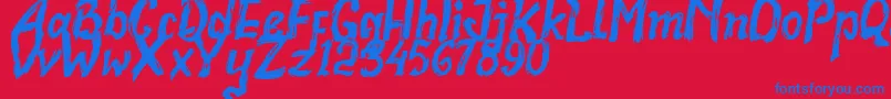 Realstone Demo Version-Schriftart – Blaue Schriften auf rotem Hintergrund