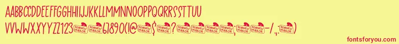 Rearview Mirror DEMO-fontti – punaiset fontit keltaisella taustalla