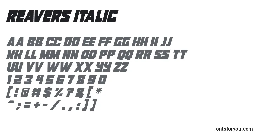 A fonte Reavers Italic – alfabeto, números, caracteres especiais