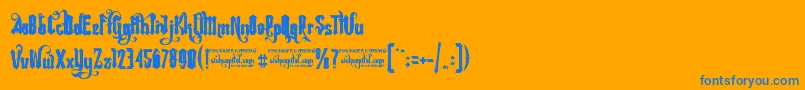 Rebel Pixy   Free For Personal Usage-Schriftart – Blaue Schriften auf orangefarbenem Hintergrund