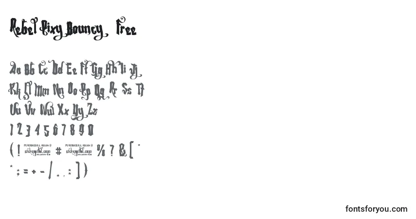 Schriftart Rebel Pixy Bouncy   Free (138308) – Alphabet, Zahlen, spezielle Symbole