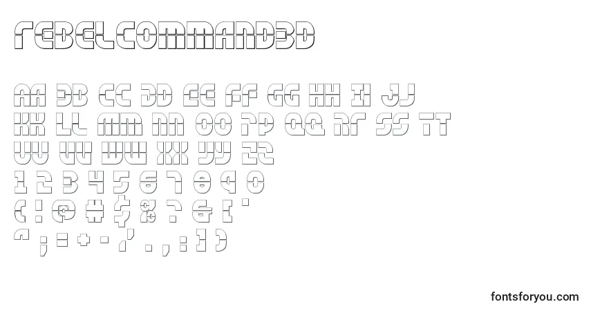 Schriftart Rebelcommand3d (138312) – Alphabet, Zahlen, spezielle Symbole