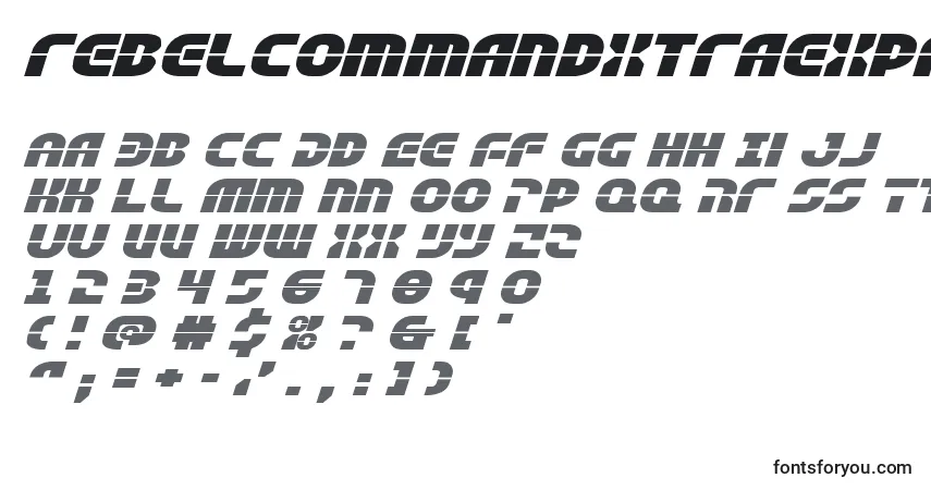 A fonte Rebelcommandxtraexpandital (138322) – alfabeto, números, caracteres especiais