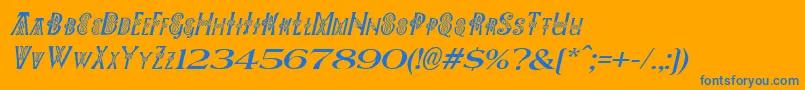 Pees-Schriftart – Blaue Schriften auf orangefarbenem Hintergrund