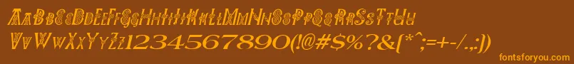 Pees-Schriftart – Orangefarbene Schriften auf braunem Hintergrund