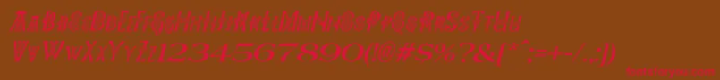 フォントPees – 赤い文字が茶色の背景にあります。