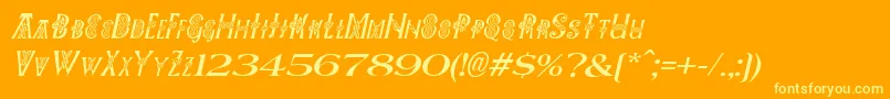 Pees-Schriftart – Gelbe Schriften auf orangefarbenem Hintergrund