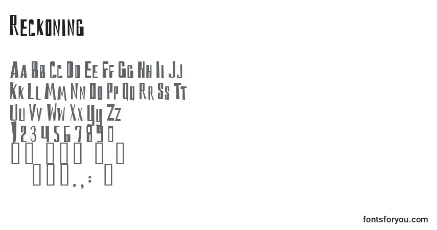 A fonte Reckoning (138334) – alfabeto, números, caracteres especiais