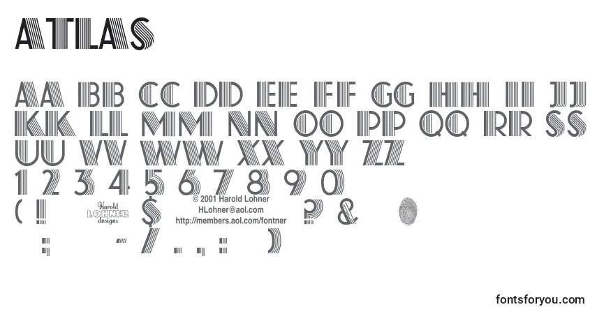 Czcionka Atlas – alfabet, cyfry, specjalne znaki