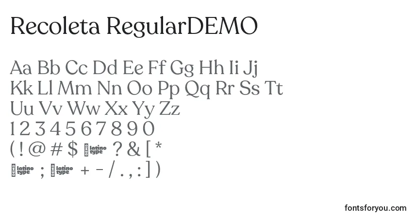 Schriftart Recoleta RegularDEMO – Alphabet, Zahlen, spezielle Symbole