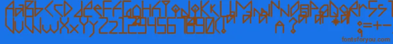 フォントRECOMBINO 0 – 茶色の文字が青い背景にあります。