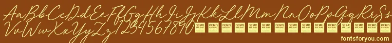 Red Velvet   Demo-Schriftart – Gelbe Schriften auf braunem Hintergrund