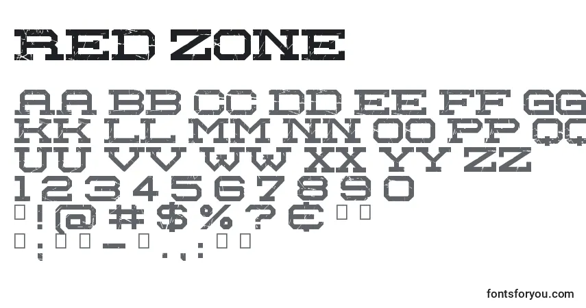 Czcionka Red Zone – alfabet, cyfry, specjalne znaki