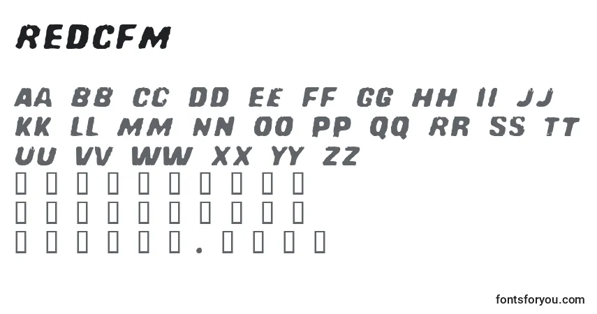 Шрифт REDCFM   (138355) – алфавит, цифры, специальные символы