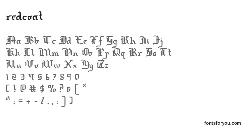 Schriftart Redcoat (138356) – Alphabet, Zahlen, spezielle Symbole