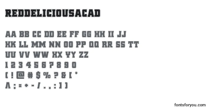 A fonte Reddeliciousacad – alfabeto, números, caracteres especiais