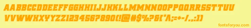 フォントreddeliciousacadital – オレンジの文字が黄色の背景にあります。