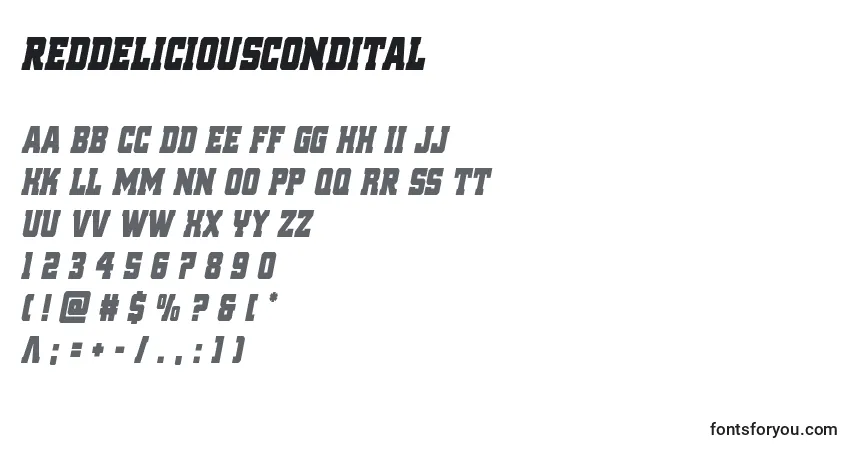 Reddeliciouscondital Font – alphabet, numbers, special characters