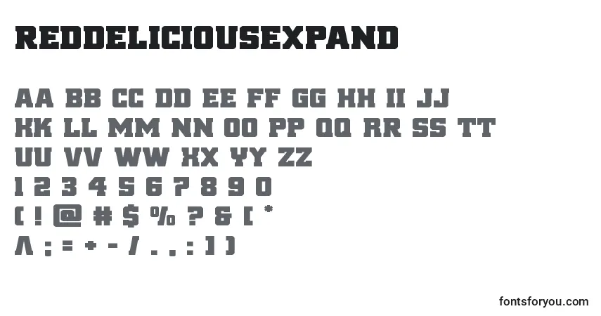 A fonte Reddeliciousexpand – alfabeto, números, caracteres especiais