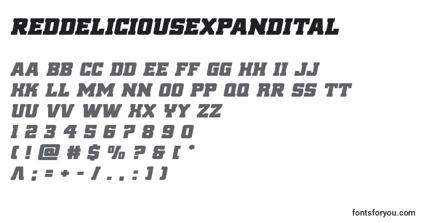 Schriftart Reddeliciousexpandital – Alphabet, Zahlen, spezielle Symbole