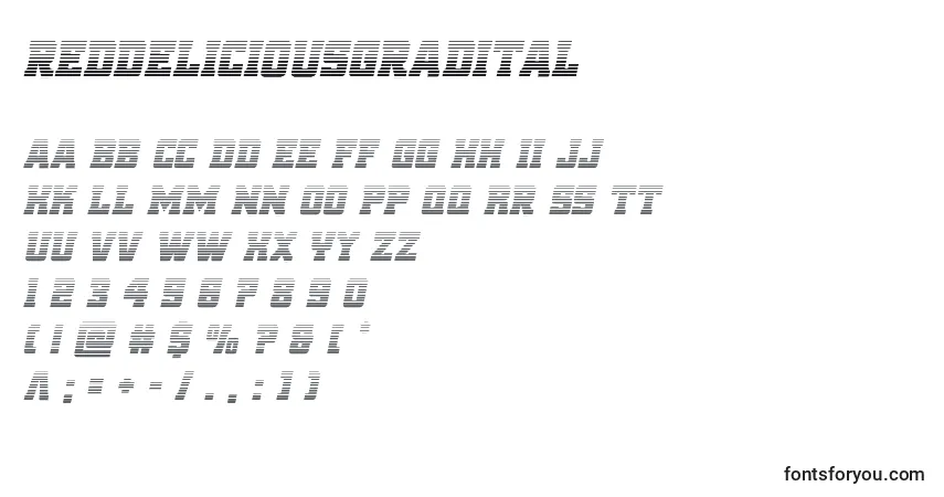 Czcionka Reddeliciousgradital – alfabet, cyfry, specjalne znaki