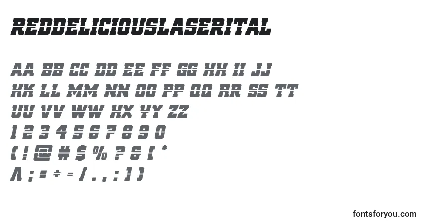 Czcionka Reddeliciouslaserital – alfabet, cyfry, specjalne znaki