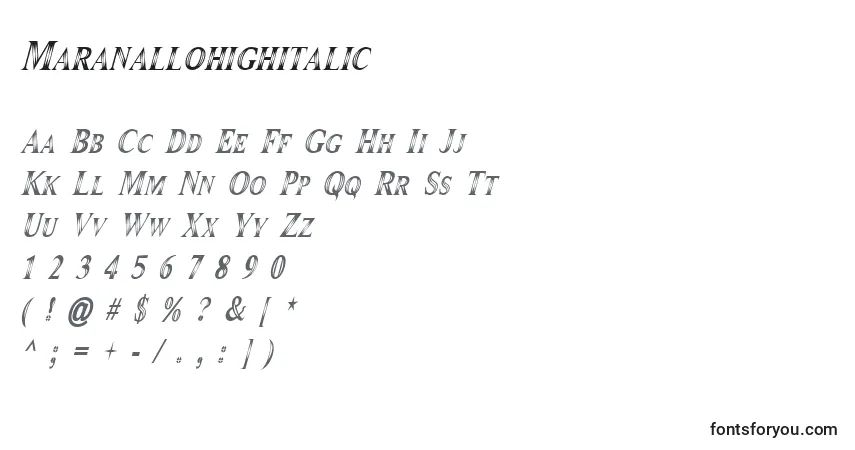 Maranallohighitalicフォント–アルファベット、数字、特殊文字