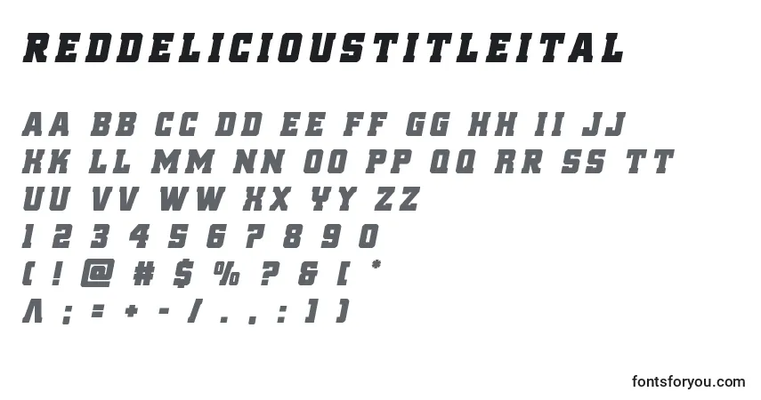 Czcionka Reddelicioustitleital – alfabet, cyfry, specjalne znaki