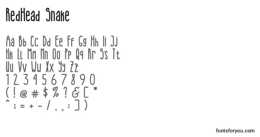 Czcionka RedHead Snake – alfabet, cyfry, specjalne znaki