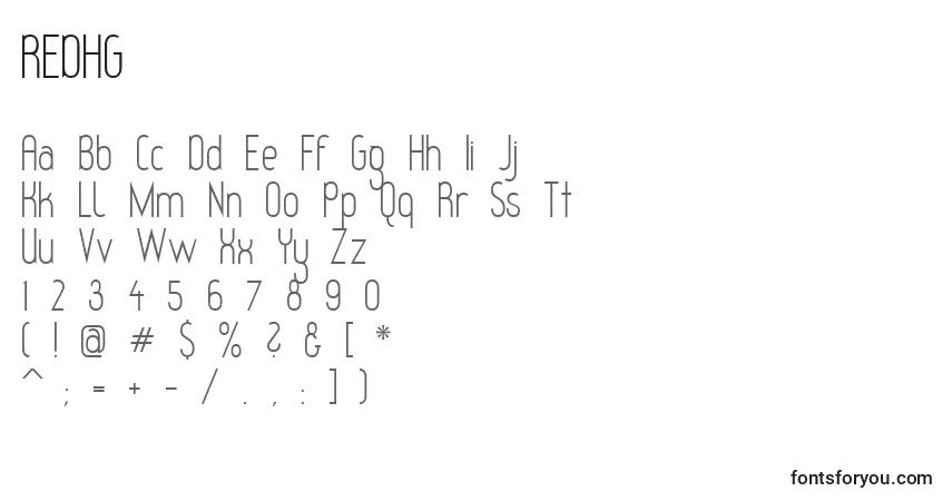 A fonte REDHG    (138386) – alfabeto, números, caracteres especiais