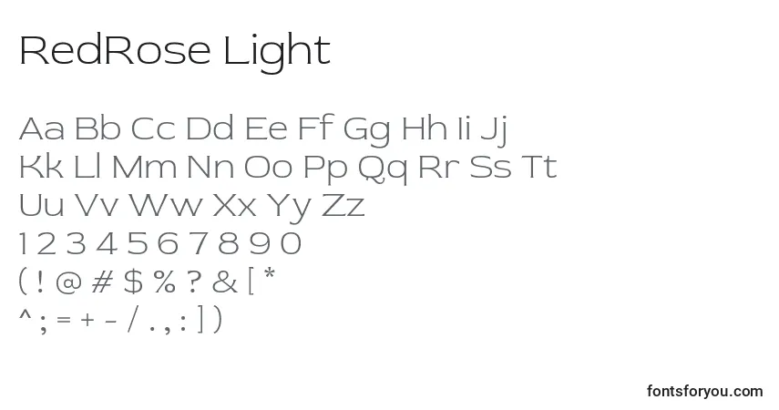 Schriftart RedRose Light – Alphabet, Zahlen, spezielle Symbole