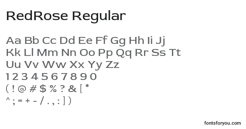 Schriftart RedRose Regular – Alphabet, Zahlen, spezielle Symbole