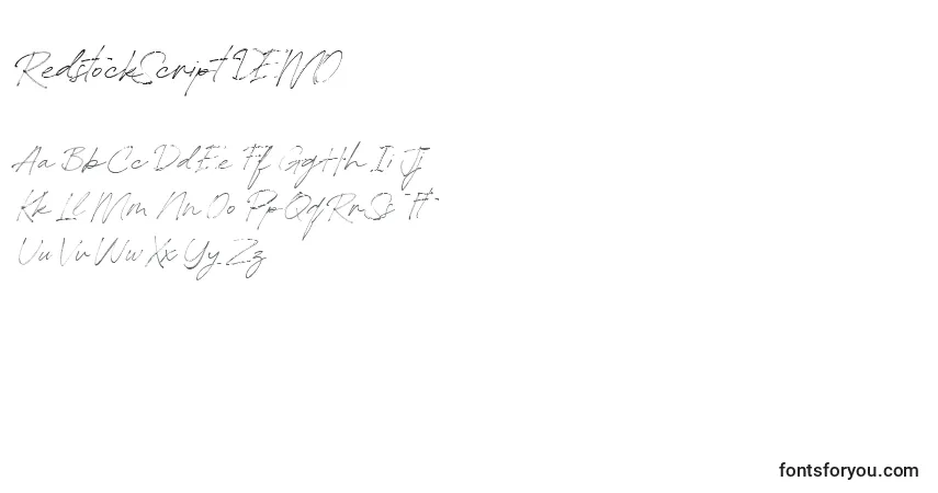 Czcionka RedstockScript DEMO – alfabet, cyfry, specjalne znaki
