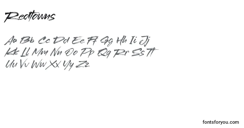 Czcionka Redtowns – alfabet, cyfry, specjalne znaki