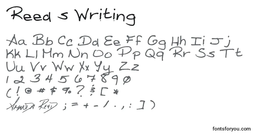 A fonte Reed s Writing – alfabeto, números, caracteres especiais