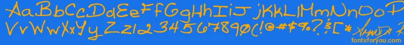 Reed s Writing-Schriftart – Orangefarbene Schriften auf blauem Hintergrund