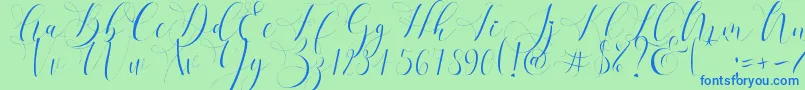 Refillia Regular  -fontti – siniset fontit vihreällä taustalla