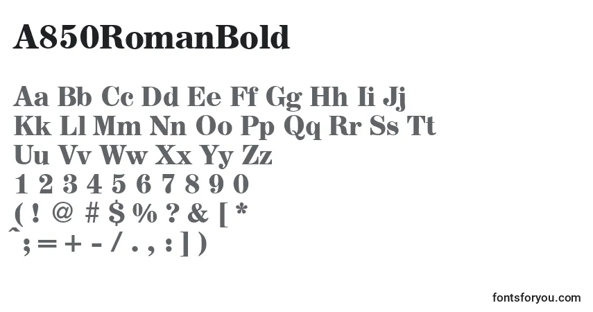 A850RomanBold-fontti – aakkoset, numerot, erikoismerkit
