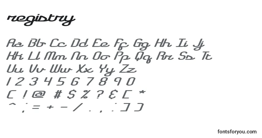 Registry (138419)-fontti – aakkoset, numerot, erikoismerkit