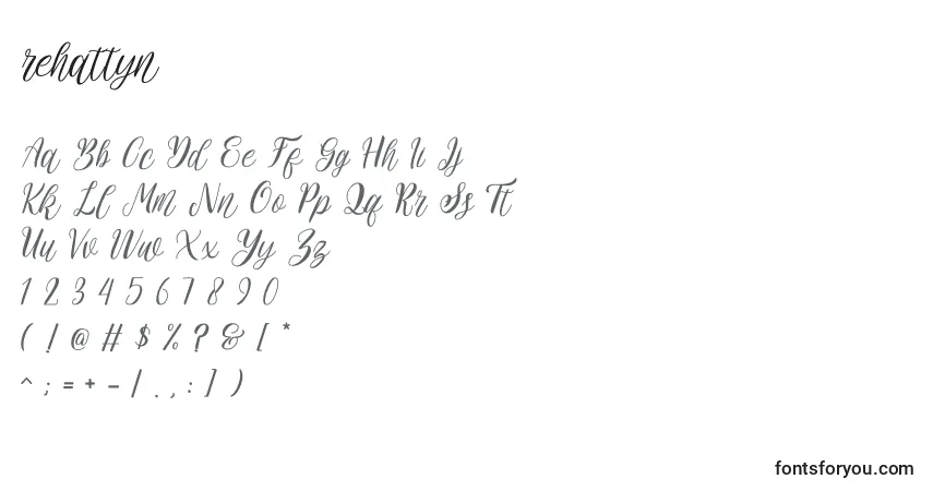 Schriftart Rehattyn – Alphabet, Zahlen, spezielle Symbole