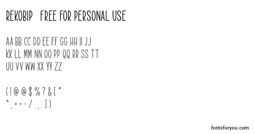 Czcionka Rekobip   Free For Personal Use – alfabet, cyfry, specjalne znaki