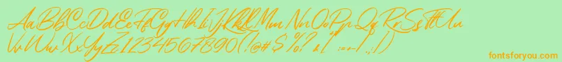 Rembank-Schriftart – Orangefarbene Schriften auf grünem Hintergrund