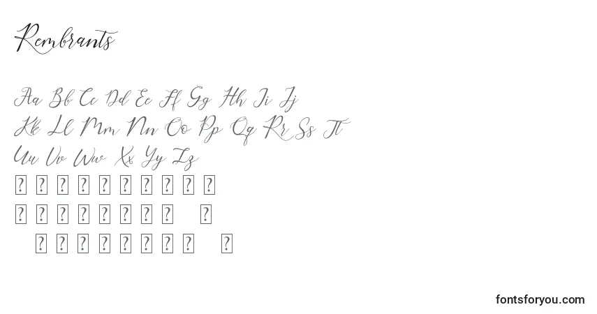 Rembrants-fontti – aakkoset, numerot, erikoismerkit