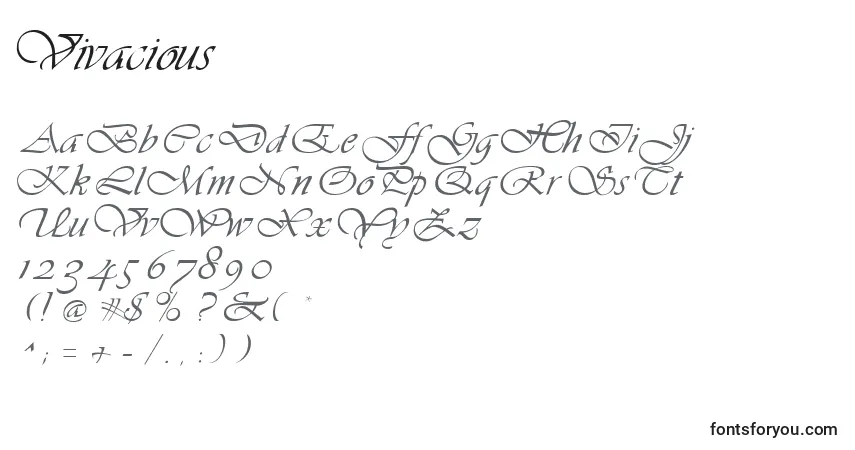 Czcionka Vivacious – alfabet, cyfry, specjalne znaki