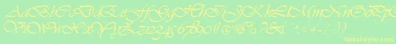 フォントVivacious – 黄色の文字が緑の背景にあります