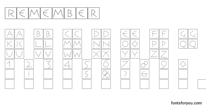 Schriftart Remember (138445) – Alphabet, Zahlen, spezielle Symbole