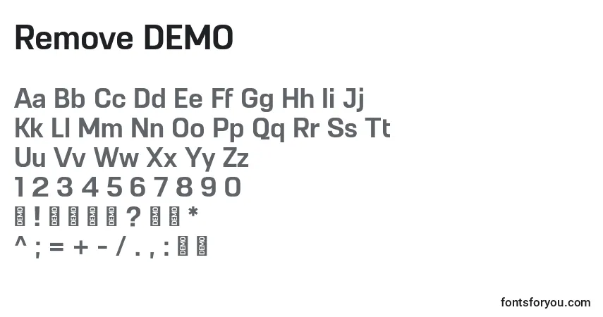 Schriftart Remove DEMO – Alphabet, Zahlen, spezielle Symbole