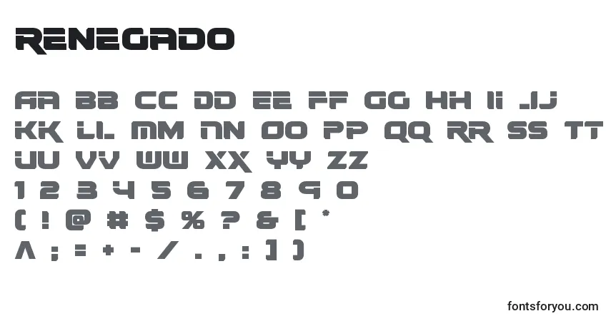 Schriftart Renegado (138459) – Alphabet, Zahlen, spezielle Symbole